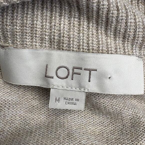 Loft Tan Neutral Minimalist Cowl Neck Lightweight Sweater Womens Sz M - Picture 3 of 4